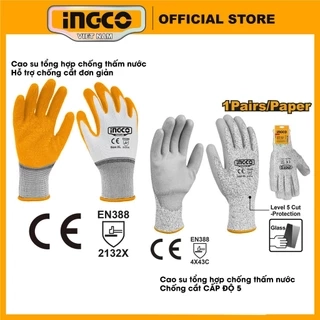 Găng tay chống cắt cấp độ 5 INGCO HGCG01-XL | HGCG02-XL, găng tay Latex HGVL06 cao su tổng hợp và sợi cotton polyester