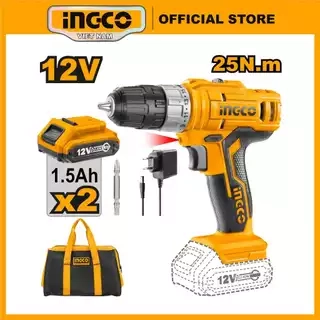 Máy khoan pin 12V INGCO CDLI1222 25NM tốc độ không tải đến1350/min nhông 2 tốc độ kèm 2 pin 1 sạc