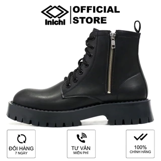 Chunky Combat Boots da thời trang INICHI G1111 da lì, khóa kéo phiên bản đế chunky cao cấp