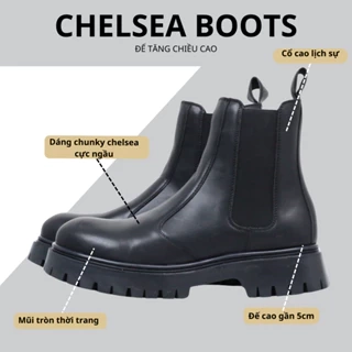 Giày chelsea da lì INICHI G1113 đế chunky tăng chiều cao, có may đế