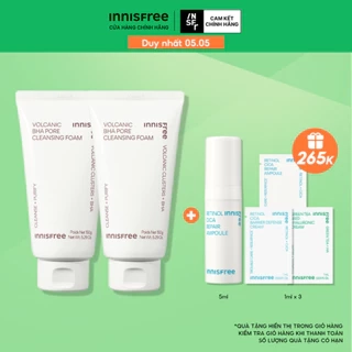 Bộ 2 Sữa rửa mặt se khít lỗ chân lông và giảm dầu nhờn Innisfree Volcanic Pore BHA Cleansing Foam 150g