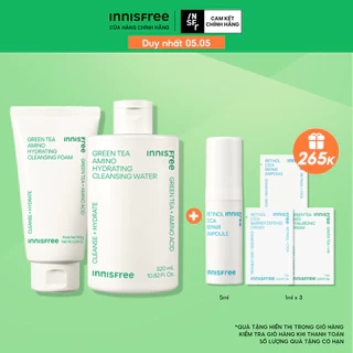 Bộ đôi làm sạch nước tẩy trang dưỡng ẩm Innisfree Green Tea Amino 320ml và Sữa rửa mặt Green Tea Foam 150g