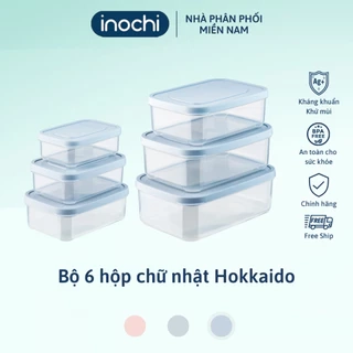 Bộ 6 hộp thực phẩm chữ nhật inochi, Nhựa PP an toàn, chịu nhiệt 140 độ C, dễ tẩy rửa k bám mùi, hộp đựng cơm văn phòng