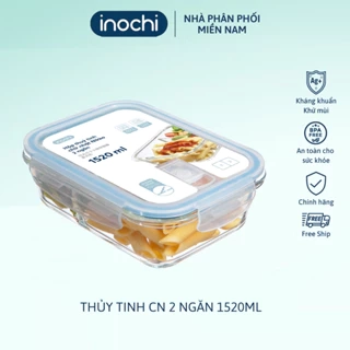 Hộp thủy tinh chữ nhật 2 ngăn 1520 ml, đựng thức ăn văn phòng, sử dụng được trong lò vi sóng. Hộp thủy tinh đựng cơm