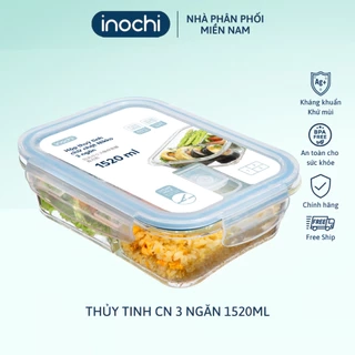 Hộp thủy tinh chữ nhật 3 ngăn 1520 ml, đựng thức ăn văn phòng, thực phẩm, sử dụng được trong lò vi sóng