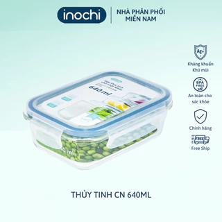 Hộp thuỷ tinh chữ nhật Inochi Nikko 640 ml sử dụng được trong lò vi sóng, nắp đậy thông minh thiết kế thoát nhiệt