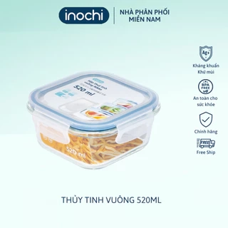 Hộp thuỷ tinh vuông Inochi Nikko 520 ml sử dụng được trong lò vi sóng, nắp đậy thông minh thiết kế thoát nhiệt