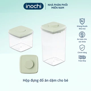 Hộp đựng đồ ăn dặm Inochi, thiết kế bấm nút chống ẩm, ngăn côn trùng, Kèm muỗng
