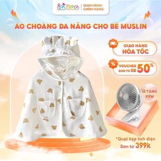Áo Choàng Chống Nắng Xô Muslin IQKAO Cho Bé 0-3 Tuổi Kèm Kính Chống Bụi, Thoáng Mát, Đa Năng 4 Mùa (3-14kg)