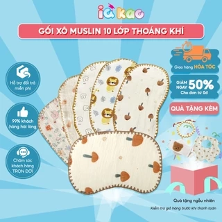 Gối Cho Bé Sơ Sinh 0–3 Tháng Tuổi IQKAO Vải Muslin Mềm Mịn An Toàn Cho Bé Trai Bé Gái Họa Tiết Dễ Thương, Không Kích Ứng