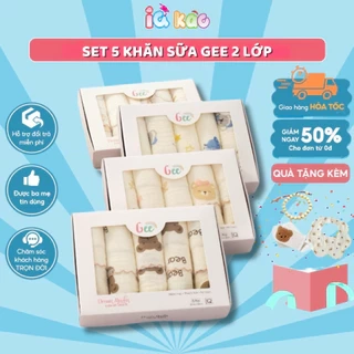 Hộp 5 Khăn Sữa Muslin GEE 2 Lớp Cao Cấp - Siêu Thấm Hút, Kháng Khuẩn, Bền Đẹp, Phù Hợp Cho Bé Sơ Sinh S5G1 IQKAO