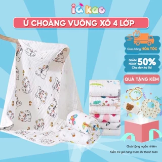 Khăn Quấn Ủ Xô Vuông 4 Lớp Có Mũ Organic IQKao Cho Bé Sơ Sinh, chăn ủ choàng Chất Liệu Xô đa năng thoáng mồ hôi UC07