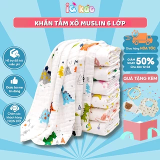Khăn Tắm Muslin 6 Lớp Cho Bé IQKAO – Khăn Ủ, Choàng Đa Năng, Size 110x105cm, Mềm Mại, Thoáng Mát, An Toàn Cho Bé KT61