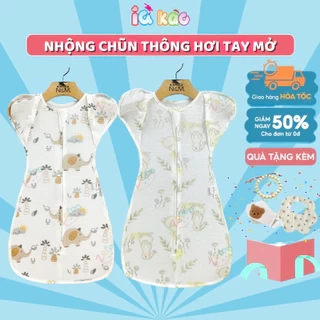 Nhộng chũn thông hơi IQKAO TAY MỞ chất liệu mềm mại, thoáng mát, co giãn khóa 2 chiều cho bé 3-7kg Zeloo