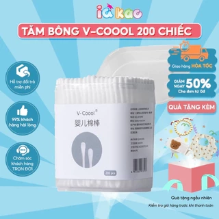Tăm Bông Kháng Khuẩn V-Coool Cho Trẻ Sơ Sinh – An Toàn, 2 Đầu Mềm Mại, Không Xơ, Hộp 200 Chiếc Tiện Lợi IQKAO