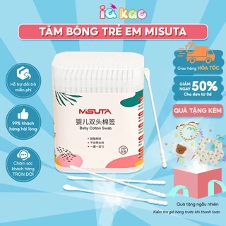 Tăm Bông Sơ Sinh IQKAO Misuta/Emmakids TB1, Bông Tự Nhiên 2 Đầu, An Toàn Lành Tính, Vệ Sinh Tiện Lợi Cho Bé