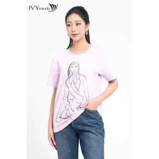 Áo thun nữ in họa tiết vẽ IVY moda MS 57M8086