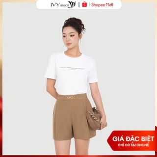 Áo thun trắng in chữ, Áo thun nữ dáng suông basic dạo phố IVY moda MS 57T0268