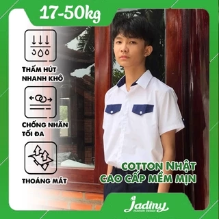Áo sơmi đồng phục học sinh Jadiny cho bé trai cấp 1, tiểu học, thoáng mát, thấm hút mồ hôi