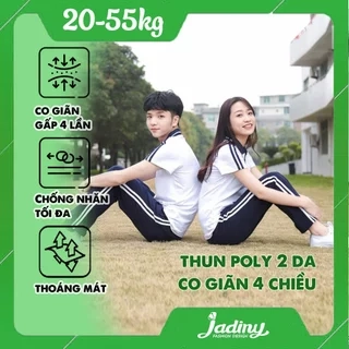 Quần thể dục 2 sọc 3 sọc học sinh xanh đen nam nữ vải poly Jadiny TDP036 TDP037