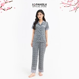 Bộ Mặc Nhà Pijama Lụa Nhật Cao Cấp JAPAN SILK Tay Ngắn Quần Dài Họa Tiết Sang Trọng