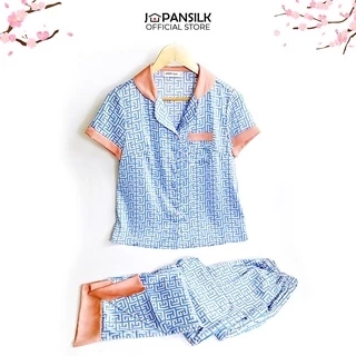 Bộ Đồ Ngủ Bigsize Pijama Lụa Nhật Cao Cấp JAPAN SILK, ngắn tay quần dài họa tiết Fendi viền hồng CD079