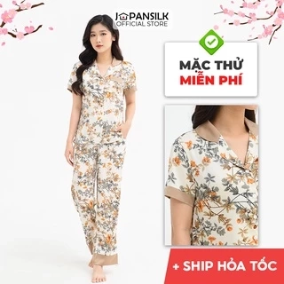 Đồ Ngủ Pijama Lụa Satin Nhật Cao Cấp Cộc Tay JAPAN SILK Họa Tiết Sang Trọng