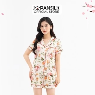 Pijama Lụa Nhật Cao Cấp JAPAN SILK Tay Ngắn Quần Cộc Họa Tiết Đóa Hoa BC064