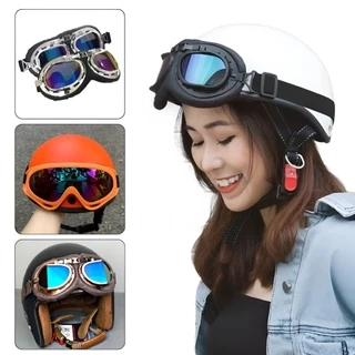 Kính Phi công, Kính UV x400, Kính phi công vintage GRO HELMET gắn mũ bảo hiểm 1/2, 3/4 đi phượt chắn bụi hàng chính hãng