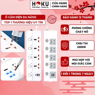 Ổ cắm điện thông minh HOKU đa năng cổng USB Type C 5v sạc nhanh, tiết kiệm điện chịu tải 2500W H dây nối 2,5m