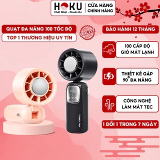 Quạt Cầm Tay 100 Cấp Độ HOKU Quạt Gấp Gọn Đa Năng, Tốc Độ Gió Siêu Mạnh Tích Hợp Pin 4000mah QMN06