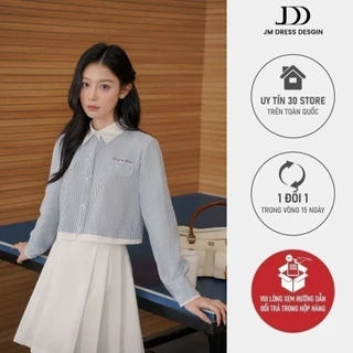 Áo sơ mi cổ đức dáng suông croptop 2S13.2503K, áo sơ mi kẻ croptop thiết kế bởi JM Dress Design