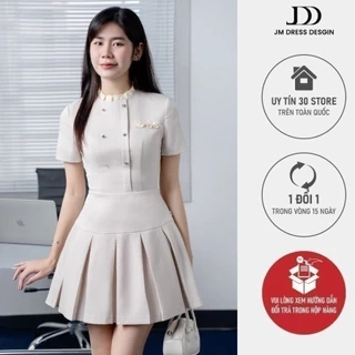 Đầm cổ bèo 2 hàng cúc chân xếp ly chụm 1F10.2409K thiết kế bỏi JM Dress Design