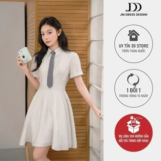 Đầm cổ đức tay A ngắn chân đổ 1S30.2503OG, váy cổ sơ mi dáng chữ a tôn dáng thanh lịch năng động thiết kế bởi JM Dress