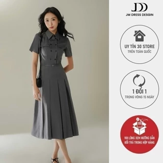 Đầm dài chân xếp ly chụm đai eo 1F25.2410K, váy dáng dài cổ bẻ kiểu dáng thanh lịch dành cho các quý cô JM Dress Design