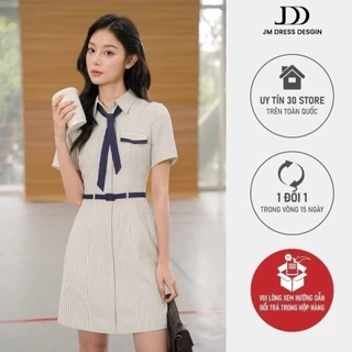 Đầm dáng A cổ đức nơ cách điệu 1S24.2503K, váy sơ mi cổ đức dáng a kiểu dáng năng động thanh lịch thiết kế bởi JM Dress