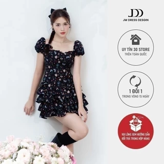 Đầm phối corest chân bèo nhiều tầng 1R15.2405RC, váy đầm tay bồng chân váy xòe bồng tầng kiểu dáng đáng yêu thiết kế JM