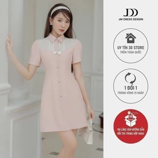 Đầm phối xếp ly ngực, đính nơ 1S64.2406OG, váy đầm xếp li ngực phối nơ đính kiểu dáng nữ tính thanh lịch thiết kế bởi JM