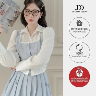 Set bộ áo cổ u phối sơ mi 2T42.2406OG, chân váy xếp ly gắn nơ 4S24.2407OG kiểu dáng tiểu thư thanh lịch thiết kế bởi JM