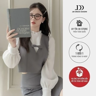Set đồ áo cách điệu cổ bèo phối nơ ngực 2T41.2407K, chân váy dáng A phối nơ 4S23.2407K thiết kế bởi JM Dress Design