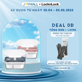 Hộp cơm thủy tinh LocknLock chia ngăn kèm muỗng đũa LLG991CL 930ml, Hàng chính hãng - JoyMall