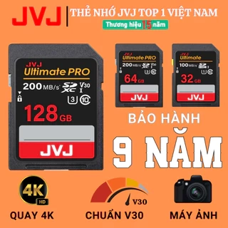 Thẻ Nhớ SD 128Gb 64Gb 32Gb JVJ Ultimate Pro Chuẩn V30 U3 Class 10- Thẻ nhớ Máy Ảnh, Máy Quay 4K Full HD- BH 9 Năm 1 Đổi