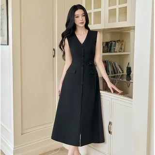 JOVEN Đầm Dài Victoria Cổ V Xẻ Tà Thanh Lịch Sang Trọng
