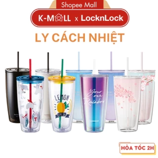 Ly nhựa 2 lớp LocknLock 750ml Doublewall Coldcup HAP507 HAP522 HAP529 kèm ống hút và cọ rửa - K-MALL