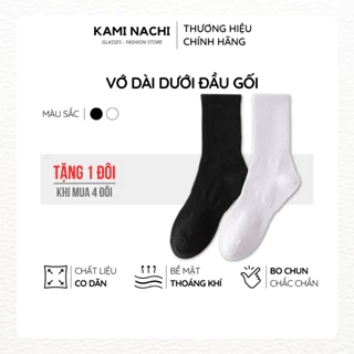 Vớ dài ngang bắp chân vải mỏng mềm, thông hơi thoáng khí màu trắng đen - Chính hãng KAMI NACHI