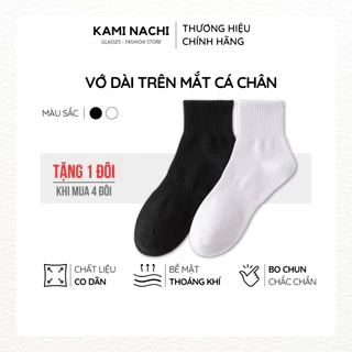 Vớ dài trên mắt cá chân vải mỏng mềm, thông hơi thoáng khí màu trắng đen - Chính hãng KAMI NACHI