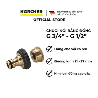 Đầu nối ống nước bằng đồng cao cấp Karcher G 3/4 và bộ giảm ren G 1/2 - Phù hợp với vòi có ren đường kính 21 - 27mm