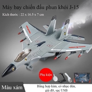 Đồ chơi máy bay tiêm kích J-15 KAVY bằng hợp kim có nhạc, đèn phun được khói chạy cót sạc điện USB