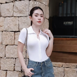 Áo thun POLO KAYLIN phối khóa kéo chất vải thun co giản phong cách thanh lịch - N2220