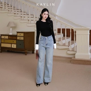 Quần JEAN KAYLIN Basic form suông ống loe chất vải denim dầy dặn phong cách - N2153
